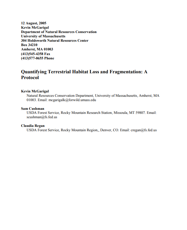 Thumbnail for Quantifying terrestrial habitat loss and fragmentation: a protocol