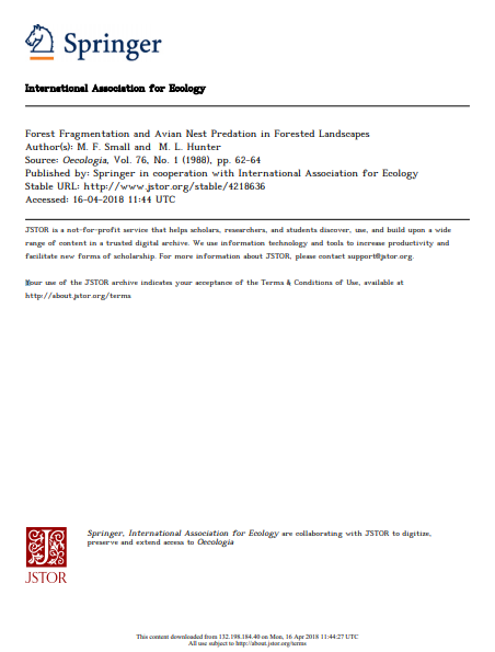 Thumbnail for Forest fragmentation and avian nest predation in forested landscapes