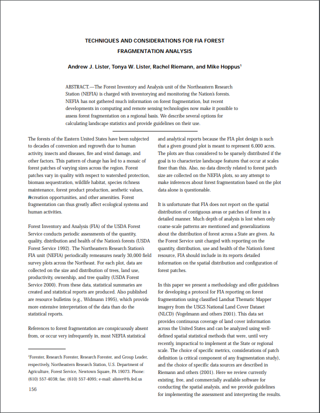 Thumbnail for Techniques and considerations for FIA forest fragmentation analysis