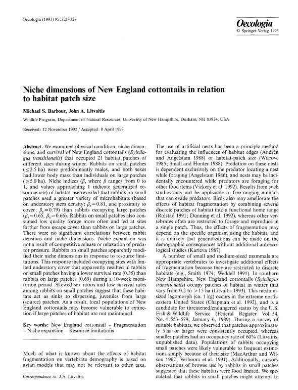 Thumbnail for Niche dimensions of New England cottontails in relation to habitat patch size