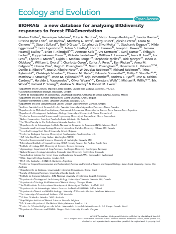 Thumbnail for Biofrag: a new database for analyzing BIOdiversity responses to forest FRAGmentation