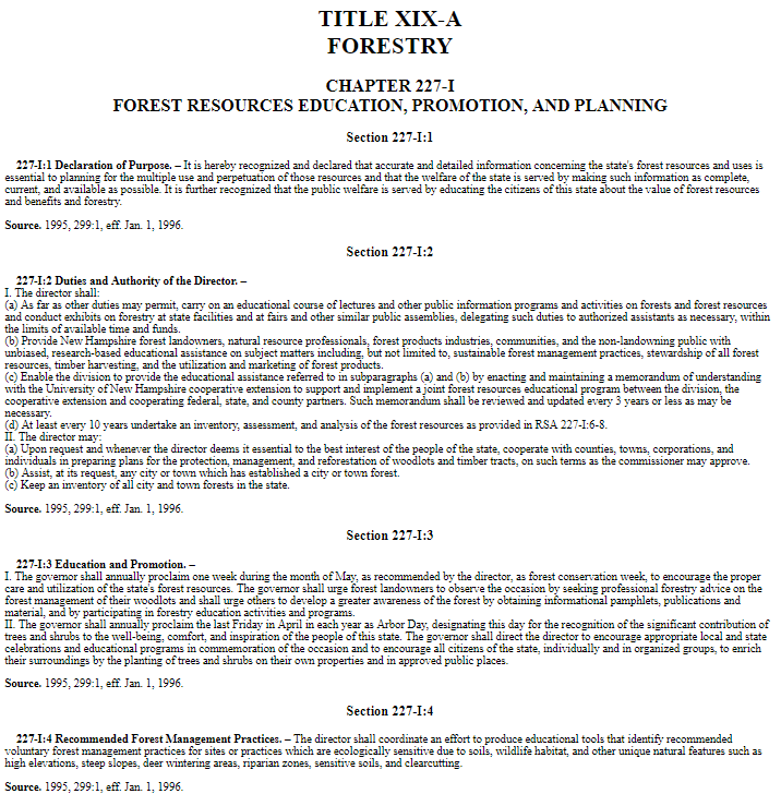 Thumbnail for New Hampshire's forestry regulations: forest resources, education, promotion, and planning